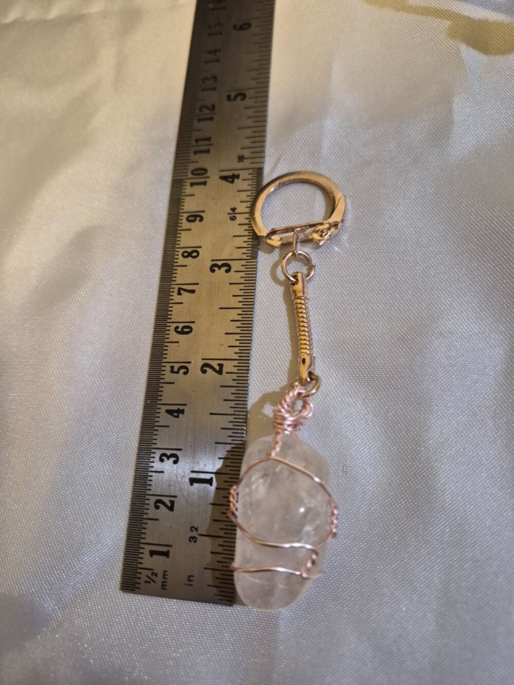 Handmade Clear Quartz Wire‑Wrapped Keychain - Picture 3 of 3
